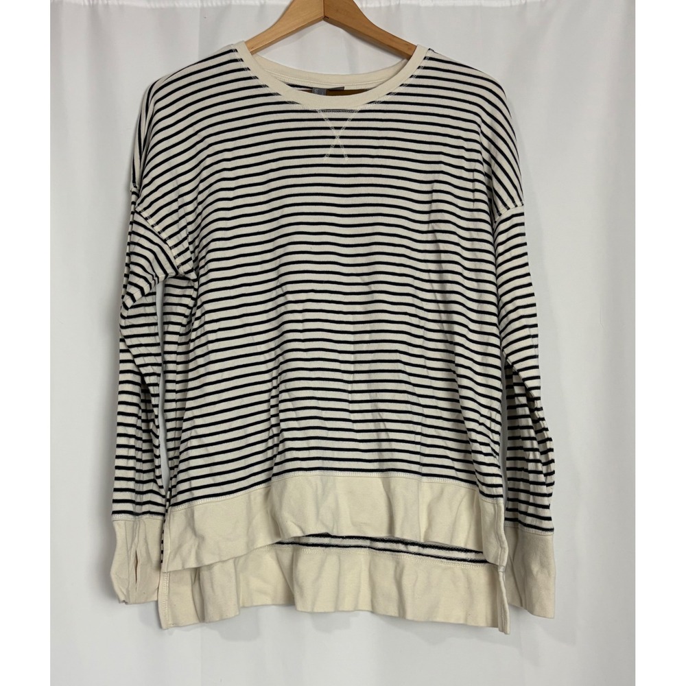 Sweaty Betty "After Class" Striped Longline Long Sleeve Top Cream Size M